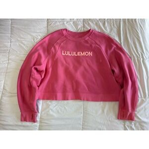New Lululemon Scuba Oversized Word Logo Pullover Pink Size XL /XXL Thumbholes